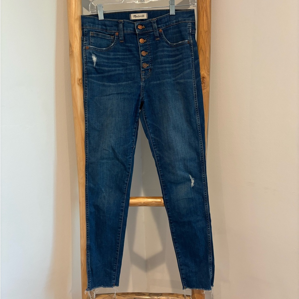 Madewell High Rise Button-Fly Jeans in Dark Blue